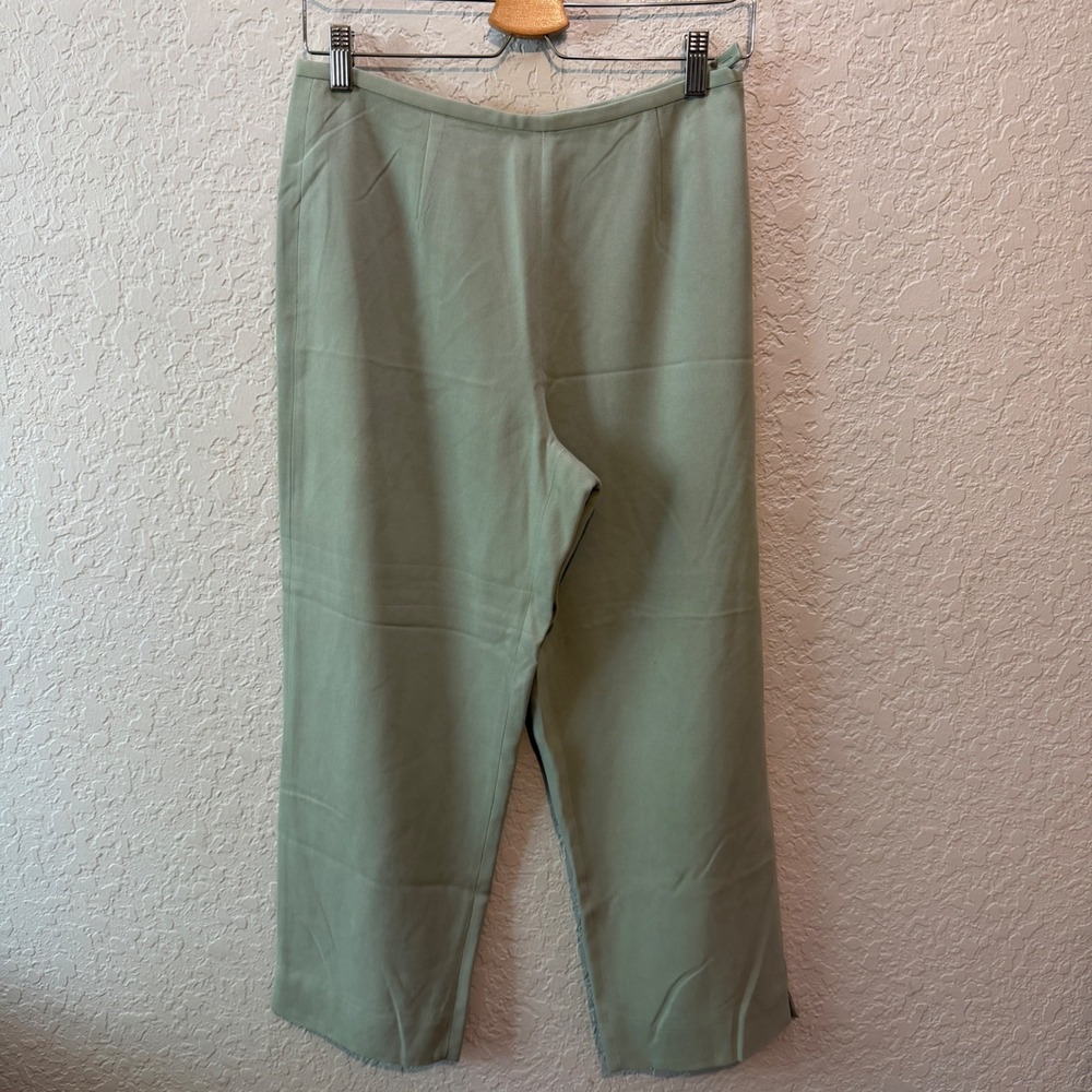 Valerie Stevens Pure Silk Trousers 6 Sage Green Minimalist Career Chic